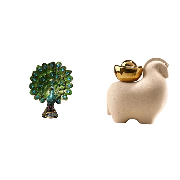 Dualoai Elegant Miniature Peacock Animal Sculpture Collection for Creative Tabletop Ornament and Chinese Fengshui Figurine Home Decor Bedroom Office Living Room Patio Bookshelf