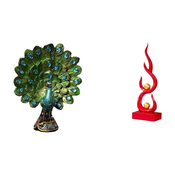 Dualoai Elegant Peacock Fire Sculpture Resin Figurine Collection for Bedroom Office Living Room Bookshelf Modern Tabletop Ornament Home Decoration Gift