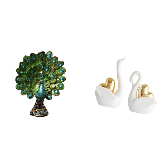 Dualoai Elegant Peacock Swan Animal Sculpture Collection for Bedroom Office Living Room Bookshelf Home Decoration and Tabletop Ornament Art Crafts