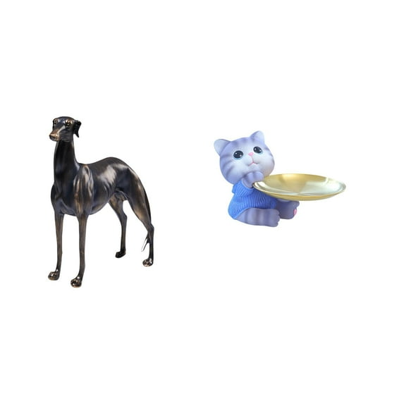 Dualoai Elegant Resin Animal Sculpture Greyhound Cat Figurine Decorative Centerpiece Modern Home Decor Tabletop Art for Living Room Dining Hotel Cabinet Shelf