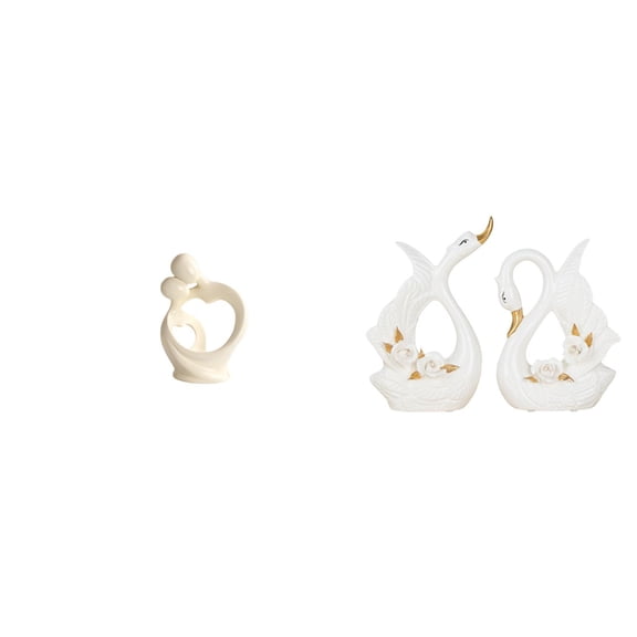 Dualoai Elegant Resin Couple Swan Figurine Artistic Sculpture for Home Desk Cabinet Bookshelf Decoration Anniversary Gift Collection