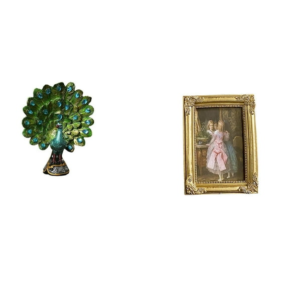 Dualoai Elegant Resin Peacock Sculpture and Photo Frame Collection for Bedroom Office Living Room Tabletop Bookshelf Home Decoration Display