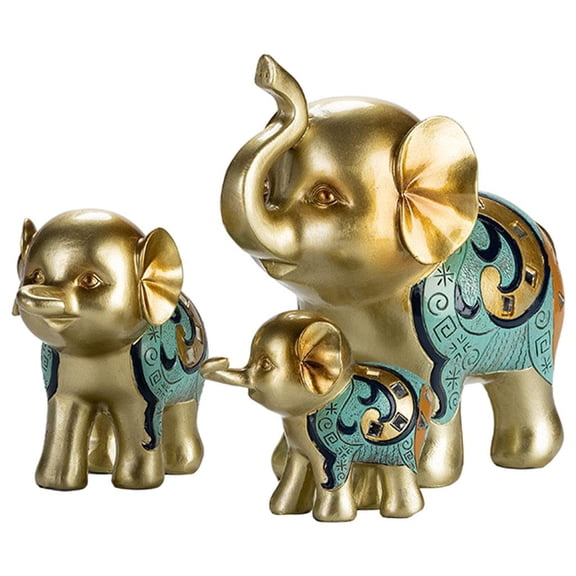 Dualoai Elephant Statue Fengshui Good Fortune Elephants Sculpture Living Room Bookshelf Mixed 3 Set