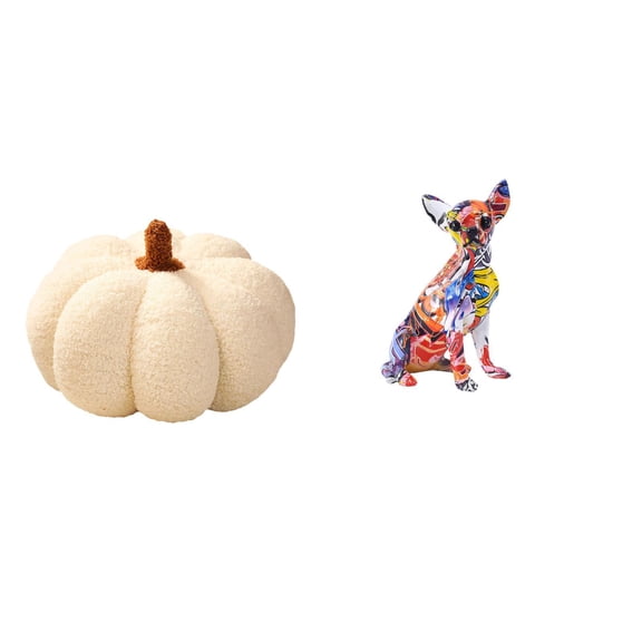 Dualoai Enchanting Pumpkin Puppy Plush Sculpture Decorative Cushion and Multicolor Chihuahua Ornament for Cozy Halloween Bedroom and Living Room Decor