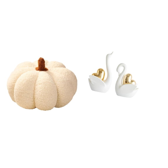 Dualoai Enchanting Pumpkin Swan Plush Pillows and Elegant Swan Figurines for Cozy Bedroom Sofa and Artistic Tabletop Bookshelf Decor