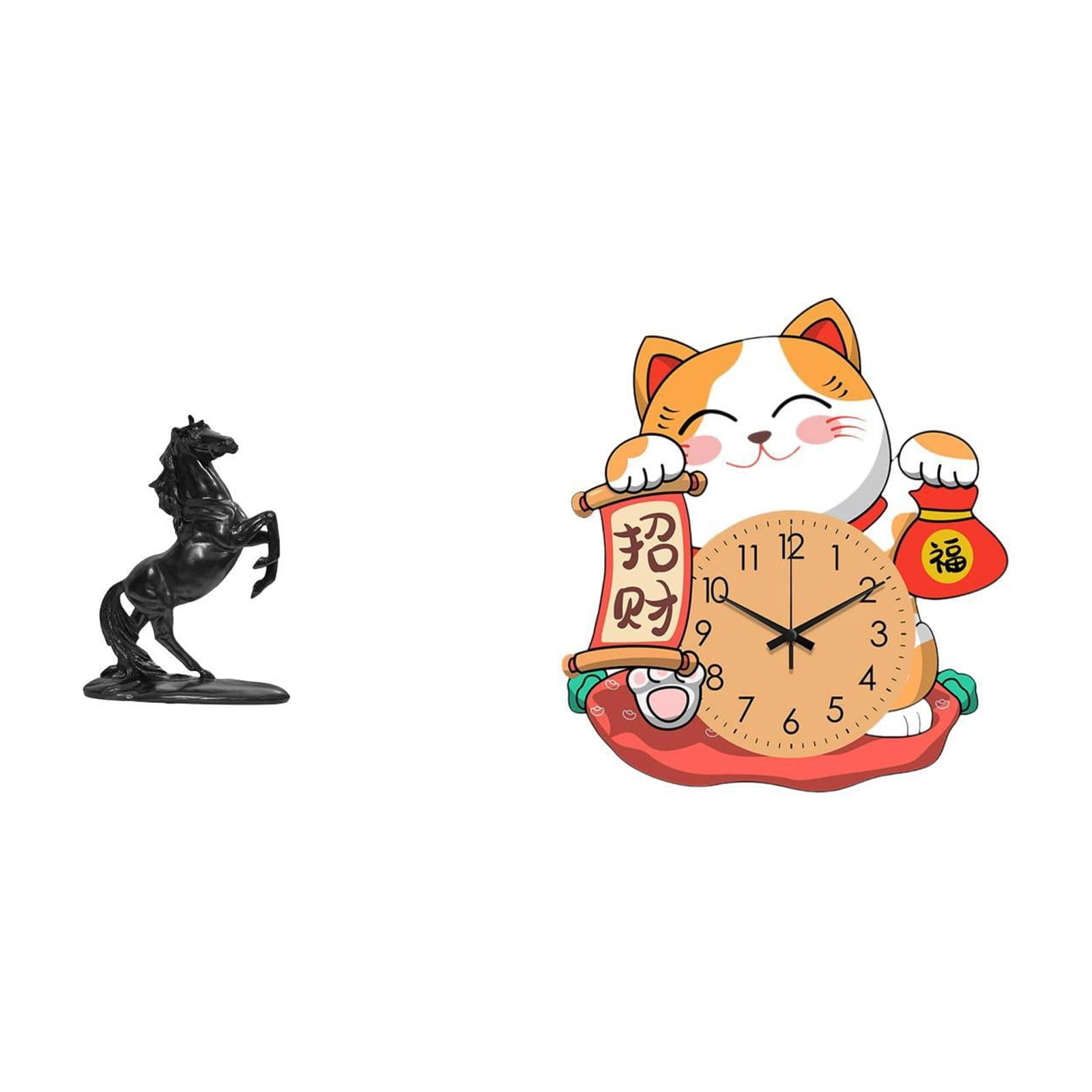 Dualoai Equestrian Elegance and Feline Timepiece Fusion for Bedroom Landscape and Household Decor Featuring Horse Sculpture and Cat Wall Clock Ornaments