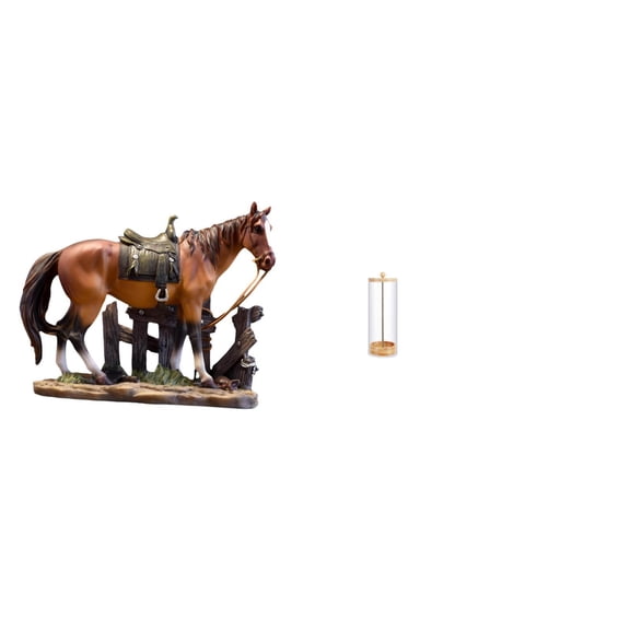 Dualoai Equestrian Resin Figurine with Transparent Straw Organizer Multifunctional Desk Decor for Home Office Living Room and Bar Display