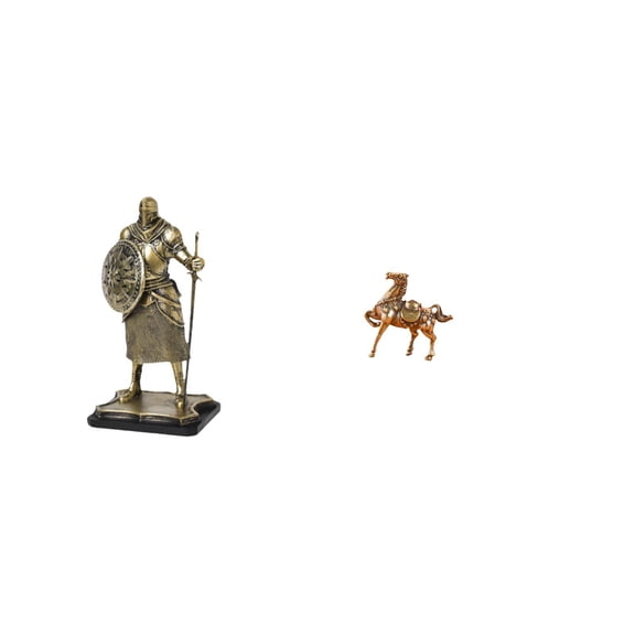Dualoai European Knight Horse Sculpture Figurine Creative Vintage Ornament for Entryway Living Room Desk Office Bedroom Shelf Home Decoration Gift
