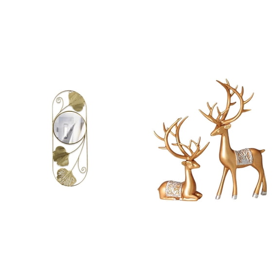 Dualoai European Reindeer Statues Collectable Craft Deer Sculpture Wall Mirror for living Room Corridor Cabinet Entryway Hallway