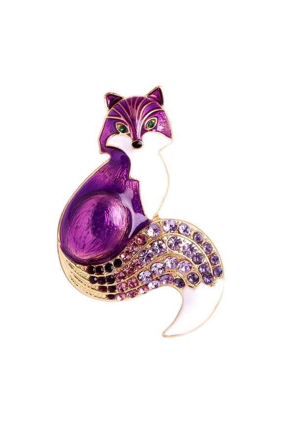 Fashion Enamel Fox Brooch Rhinestone Jewelry Multi-Colored Pins Dress Accessory Badge for Backpack Decoration Bags Women Men Purple