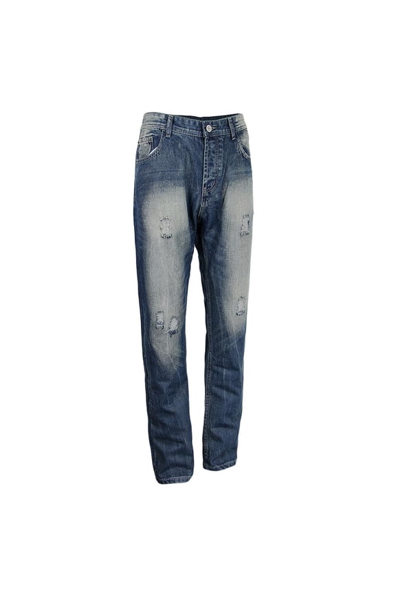 Fashion Men's Straight Fit Ripped Full Length Loose Distressed Denim Jeans XL