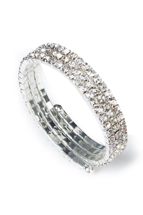 Fashion Wedding Bridal Crystal Rhinestone 3 Rows Stretch Elastic Bangle Bracelet