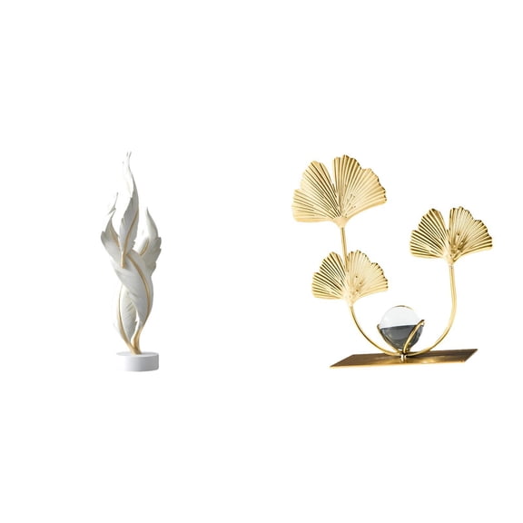 Dualoai Feather Leaf Sculpture Modern Statue Decorative Desktop Ornament for Bookshelf Office Cabinet Home Decor Art Crafts Collectibles Housewarming Gift