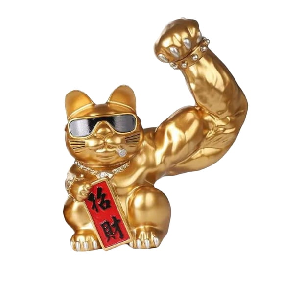 Dualoai Feng Shui Chinese Muscle Arm Cat Figurine Waving Giant Arm Big Statue Left Left hand