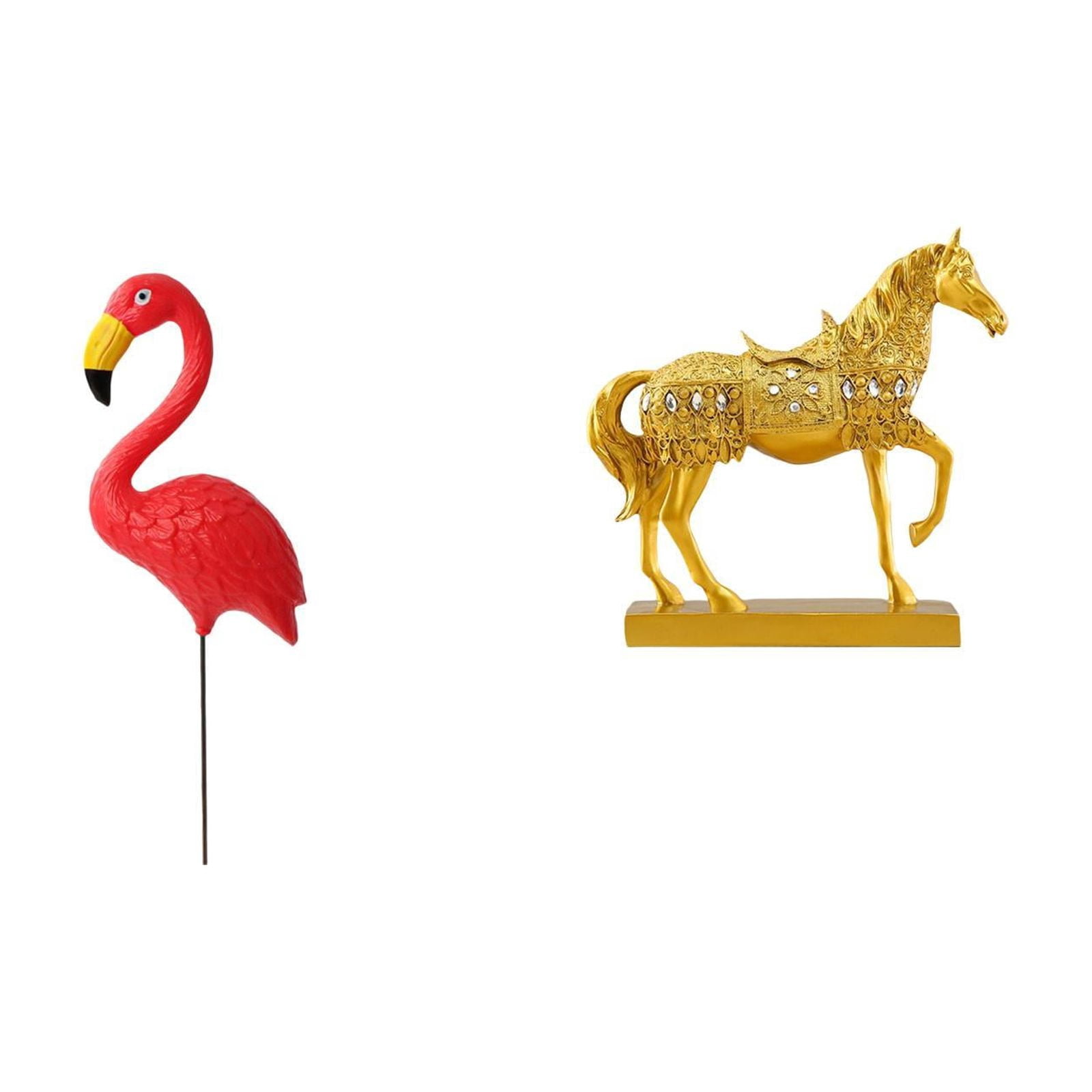 Dualoai Flamingo Fairy Garden Horse Statue Ornament Resin Sculpture for Holiday Spring Home Office Decor Animal Figurine Engraved Yard Art Accessories