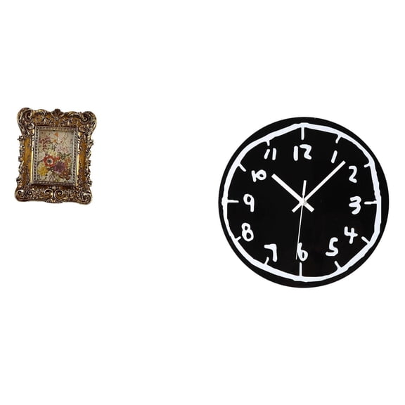 Dualoai Floral Photo Frame and Modern Acrylic Wall Clock Combination for Elegant Home Office Decor and Unique Wedding Gift Ideas