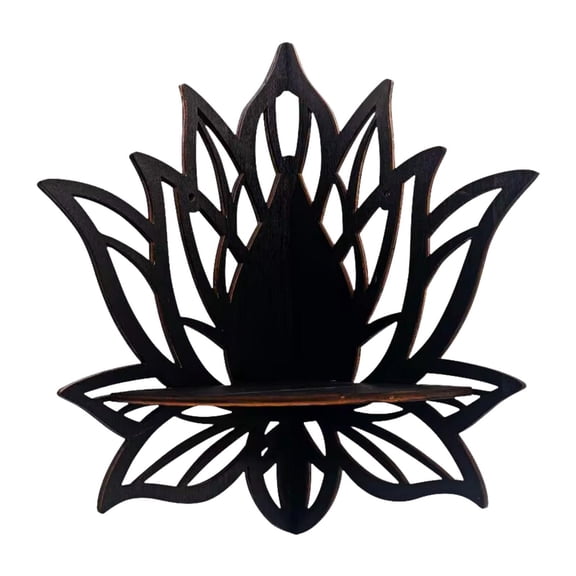 Dualoai Flower Shape Corner Shelf Boho Wooden Floating Shelf for Dorm Kitchen Office Black