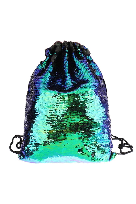 Glitter Drawstring Backpack Sequins Bag for Shopping Travel Colorful Black