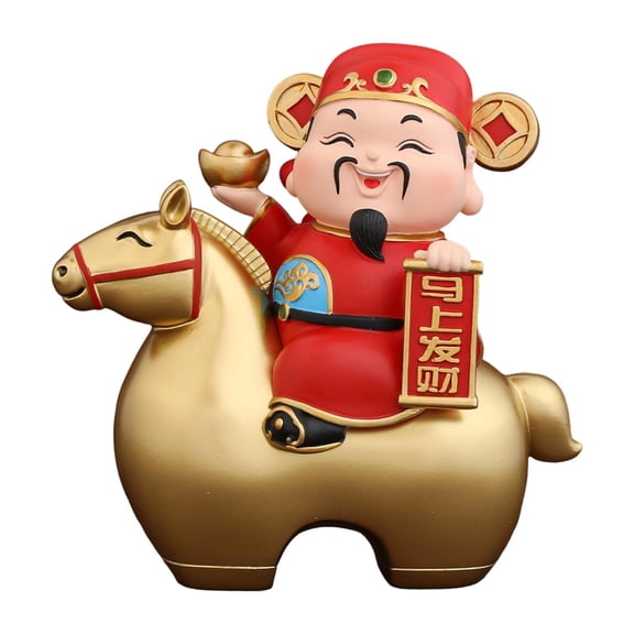 Dualoai God of Fortune Figurine Chinese Feng Shui Sculpture Desktop Ornament for Bedroom S Gold