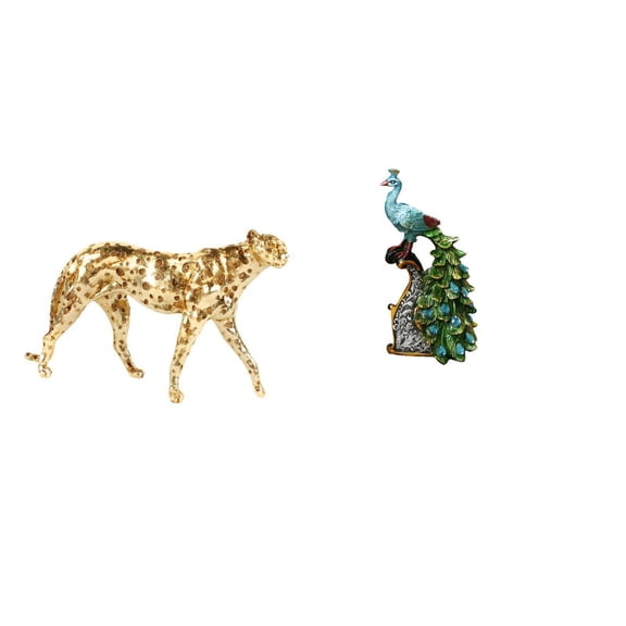 Dualoai Golden Cheetah Peacock Animal Sculpture Decorative Table Centerpiece Elegant Tabletop Ornament for Office Home Bedroom Living Room Bookshelf Decor