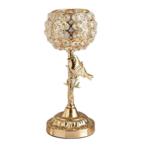 Dualoai Golden Crystal Candelabras, Modern Crystal Candle Holders Decorated with Small Bird, for Wedding Dining Room Coffee Table S