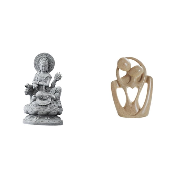 Dualoai Guan Yin Abstract Couple Statue Figurine Feng Shui Creative Resin Female Buddha Sculpture Chinese Bookcase Cafe Desktop Centerpieces Gift