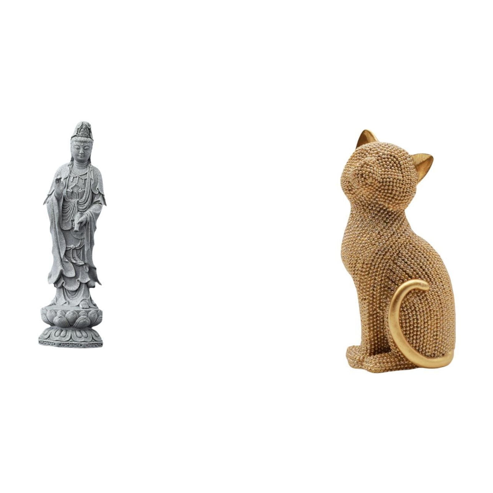 Dualoai Guan Yin Cat Statue Stone Resin Ornament Artwork Feng Shui ...
