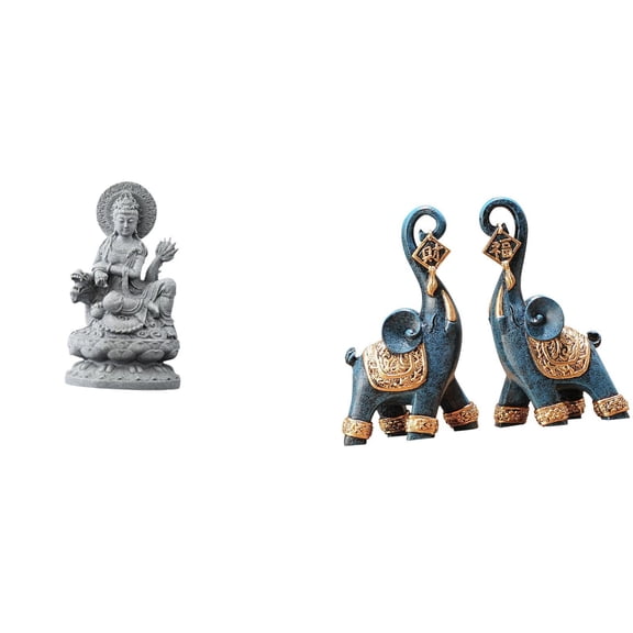 Dualoai Guan Yin Elephant Statue Figurine Feng Shui Modern Resin Sculpture Art Craft Collectible Female Buddha Ornament for Indoor Hallway Table Centerpieces Home Office Decoration Gifts