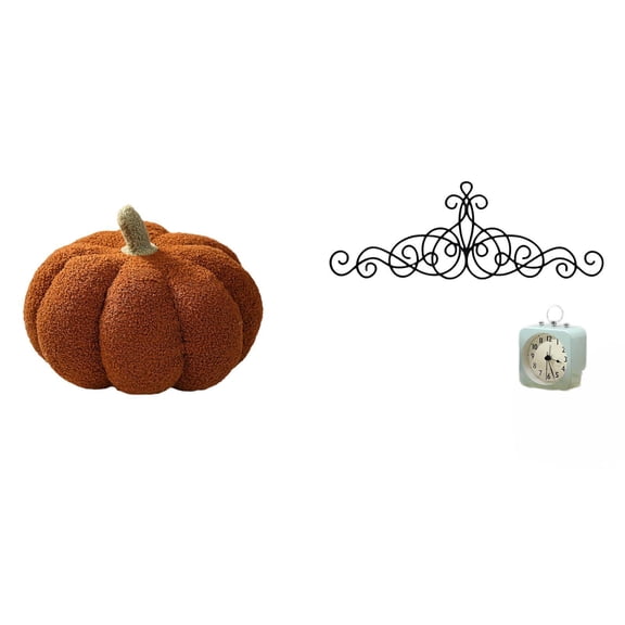 Dualoai Halloween Pumpkin Plush Sofa Cushion Scroll Metal Wall Art Floral Decorative Pillow for Bedroom Patio Indoor Outdoor Porch Fence Decor