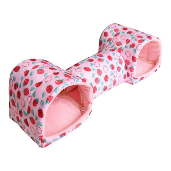 Dualoai Hamster Tunnel Bed Hideout Washable Cage Accessories Guinea Pigs Tunnel Hide Toy pink strawberry