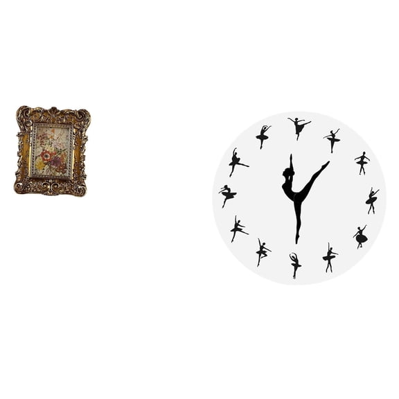 Dualoai Hand Carved Floral Ballerina Photo Frame Picture Holder Antique Ballet Dancing Girl Wall Mounted Decorative Clock for Office Dorm Home Decor Wedding Gift