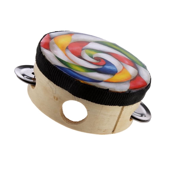 Dualoai Hand Drum Percussion Wood Tambourine Instrument Party Musical Toys Gift 4''