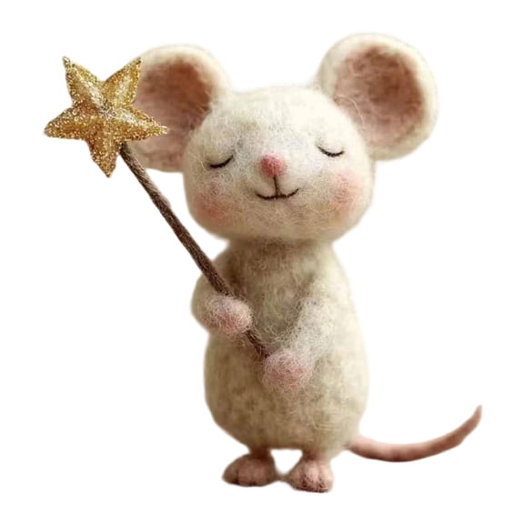 Dualoai Handmade Felt Mice with Star Bookshelf Birthday Gift Indoor Charming Statue Style C