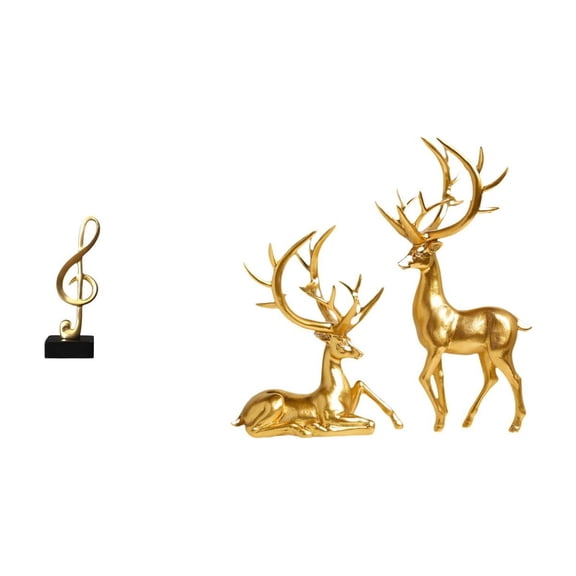 Dualoai Harmonious Deer Resin Sculpture Creative Tabletop Ornament Musical Figurine Centerpiece for Desk Fireplace Housewarming Gift Collection