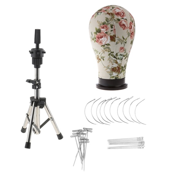 Dualoai Heavy Duty 22'' Canvas Block Head Wig Make Styling Mannequin & Pins + Tripod
