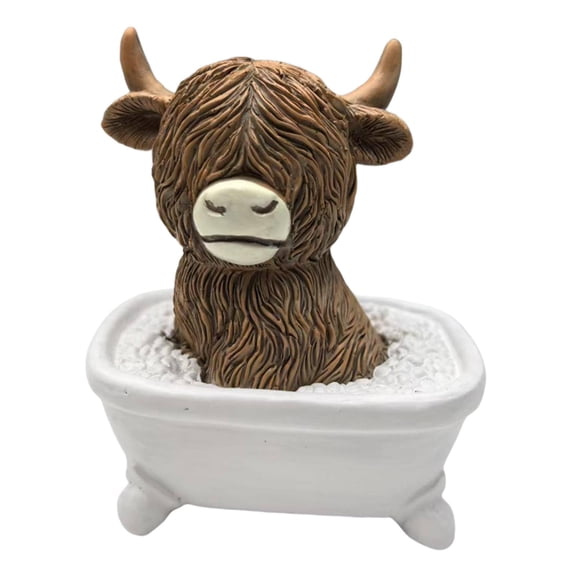 Dualoai Highland Cow Bathroom Figurine Desktop Ornament Collectible Resin Resin Statue Decorative Statue for Office Fireplace Bedroom Bathtub