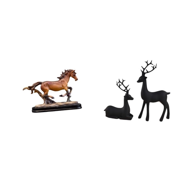 Dualoai Horse and Deer Resin Figurine Sculpture Artwork Collectible Ornament for Desk Tabletop Decoration Living Room Study Home Decor Gift