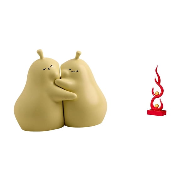 Dualoai Hugging Pear Book Stand Ceramic Bookend Fine Workmanship Bookshelf Ornament Abstract Fire Statue Resin Flame Figurine Desktop Ornament Modern Fire Sculpture Craft for Patio Office