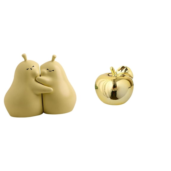 Dualoai Hugging Pear Book Stand Ceramic Bookend Fine Workmanship Fruit Sculpture Figurine Decoration Collection Craft Delicate Ornament Bookshelf Statue for Porches Restaurants Offices