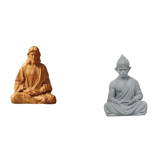 Dualoai Jesus Figurine Collectible Statue for Hallway Bedroom Office Desk Fireplace with Monkey Buddha Miniature Sculpture Sun Wukong for Hotel Patio Backyard