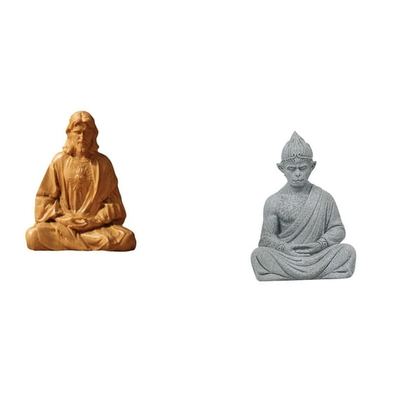 Dualoai Jesus Figurine Collectible Statue for Hallway Bedroom Office Desk Fireplace with Monkey Buddha Miniature Sculpture Sun Wukong for Hotel Patio Backyard