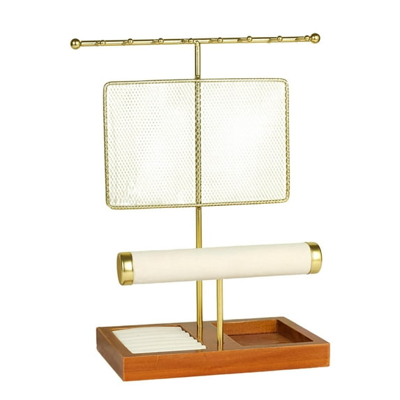 Dualoai Jewelry Organizer Stand Bracelets with Tray Countertop Earring Display Stand Brown Base