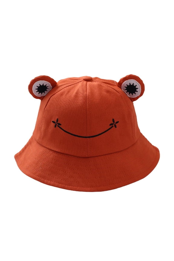 Kids Girls Cotton Frog Bucket Hat Fishing Cap for Outdoor Vacation Brown