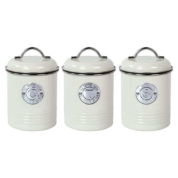 Dualoai Kitchen Storage Jars Set Antique 3 Pieces Organizer for Tea Coffee Kitchen Counter CANDY white