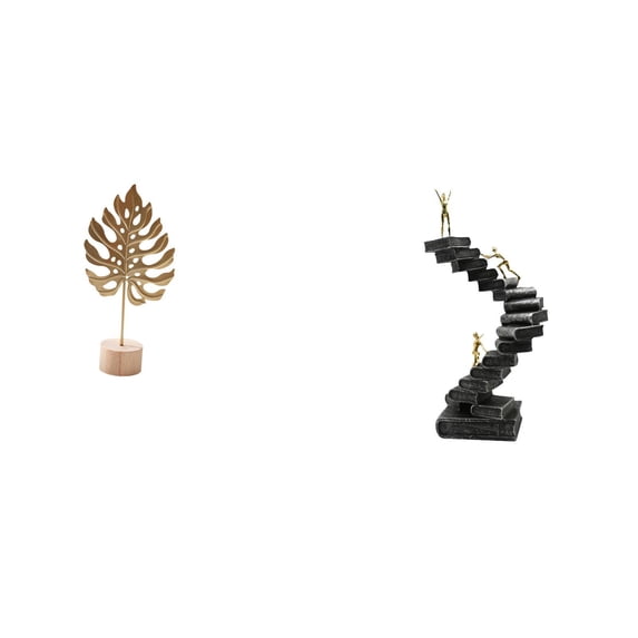 Dualoai Leaf Sculpture Metal Thinker Statue Resin Abstract Leaf Shaped Figurine Crafts Nordic Creative Ornament Ladder Handicraft for Table Party Home Bookshelf Decorative Objects Desktop Table