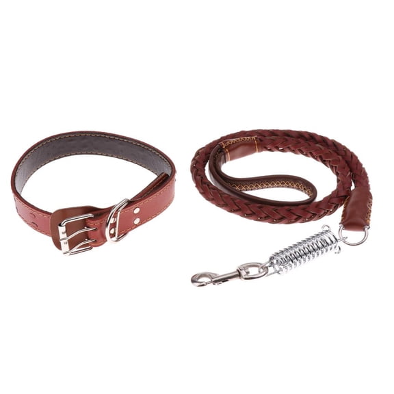 Dualoai Leather Dog Leash Eight Strands Of Cowhide Spring Traction Rope Brown L