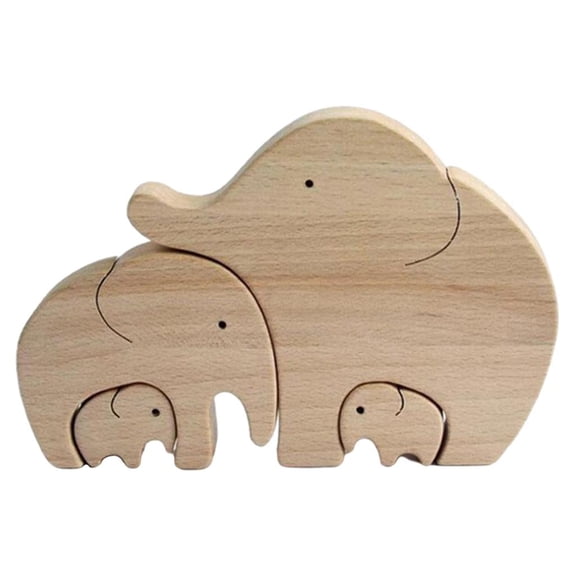 Dualoai Loving Elephant Family Statue Wooden Wild Animal Sculpture Home Decor Accent, Table Centerpiece Ornaments Mother's Gift Figurines Decor