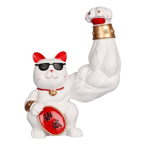 Dualoai Lucky Cat Giant Arm Showpiece Wealth Prosperity Sculpture Waving Cat Figurine white robbery