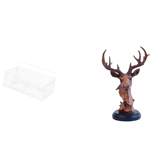 Dualoai Majestic Deer Head Figurine Ornament Elegant Animal Statue Home Decor Resin Craft Decorative Adornment for Nightstand and Desktop