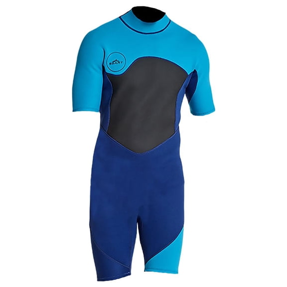 Dualoai Men 2mm Shorty Wetsuit Back Zip Dive Suit for Diving Snorkeling Swimming Blue XL